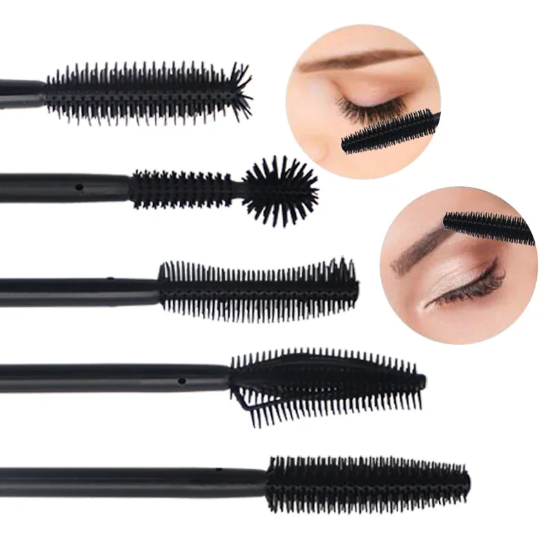 100 Pcs Disposable Silicone Eyelashes Brush Applicator Eye Lash Full Black Mascara Wands Brush Eyelash Extension Makeup Tool