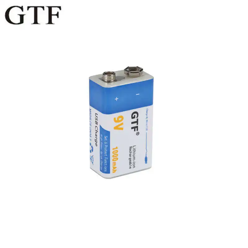 GTF 9V 1000mAh USB Li-polymer Rechargeable Battery USB lithium battery for Microphone Toy Remote Control drop shipping