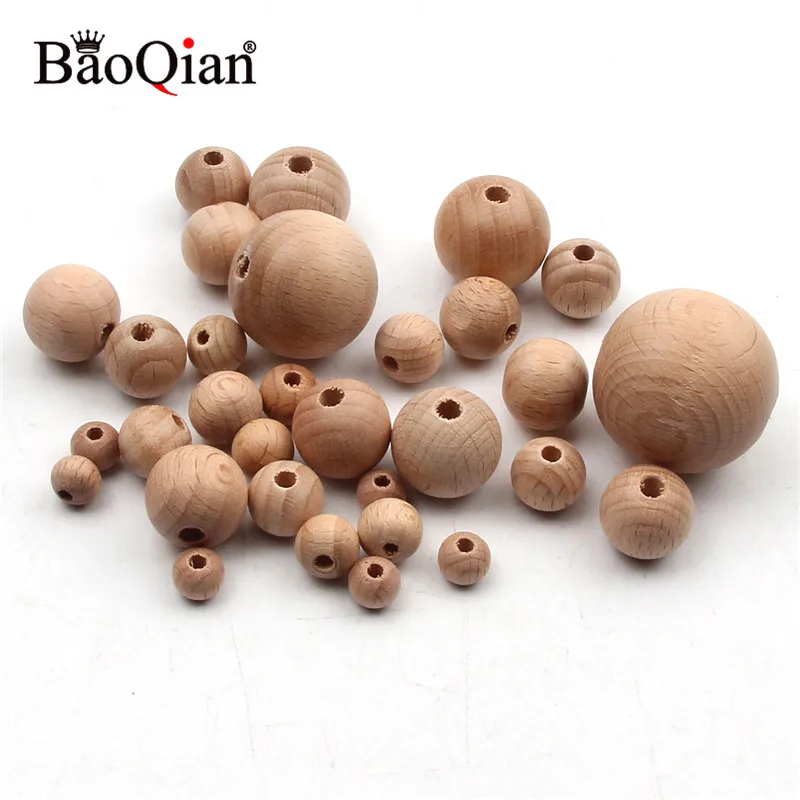 8-30mm Lead-free Beech Wood Round Balls Natural Wooden Beads For Jewelry Making Diy Teething Spacer Wood Crafts