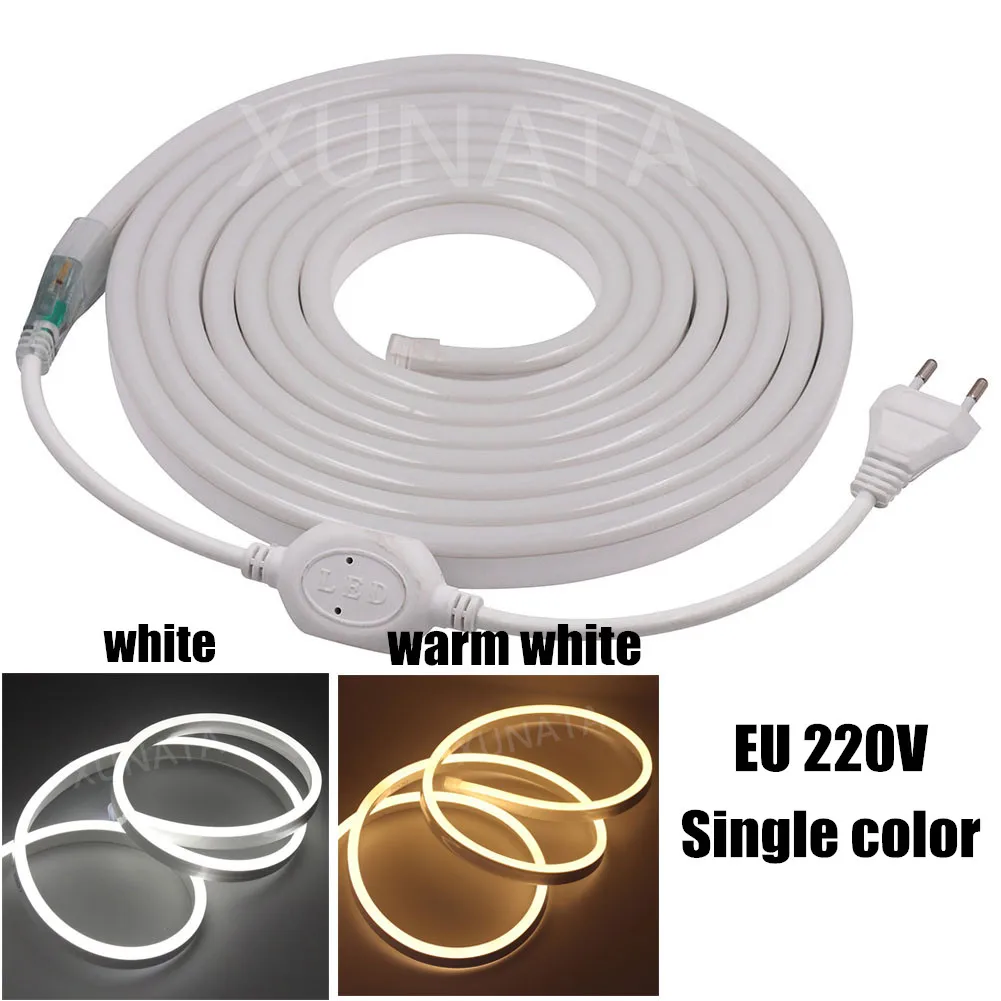 RGB Neon Strip Light EU 220V 240V Waterproof Ribbon Tape Flexible LED Night Lamp White/Warm White 2835 5050 LED Strip Neon Rope