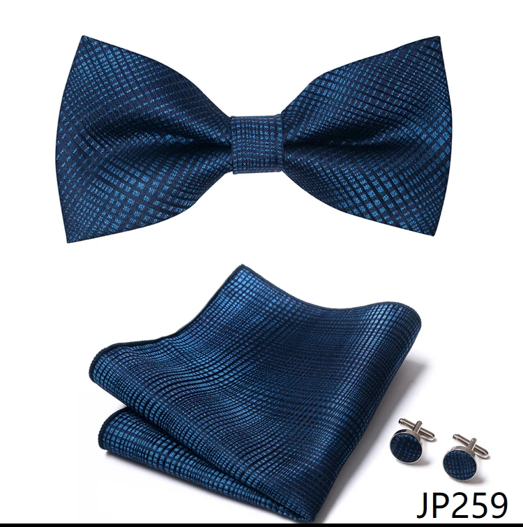Great Quality Silver Office Butterfly Hanky Cufflink Set Bowtie For Men Geometric Hombre Formal Clothing