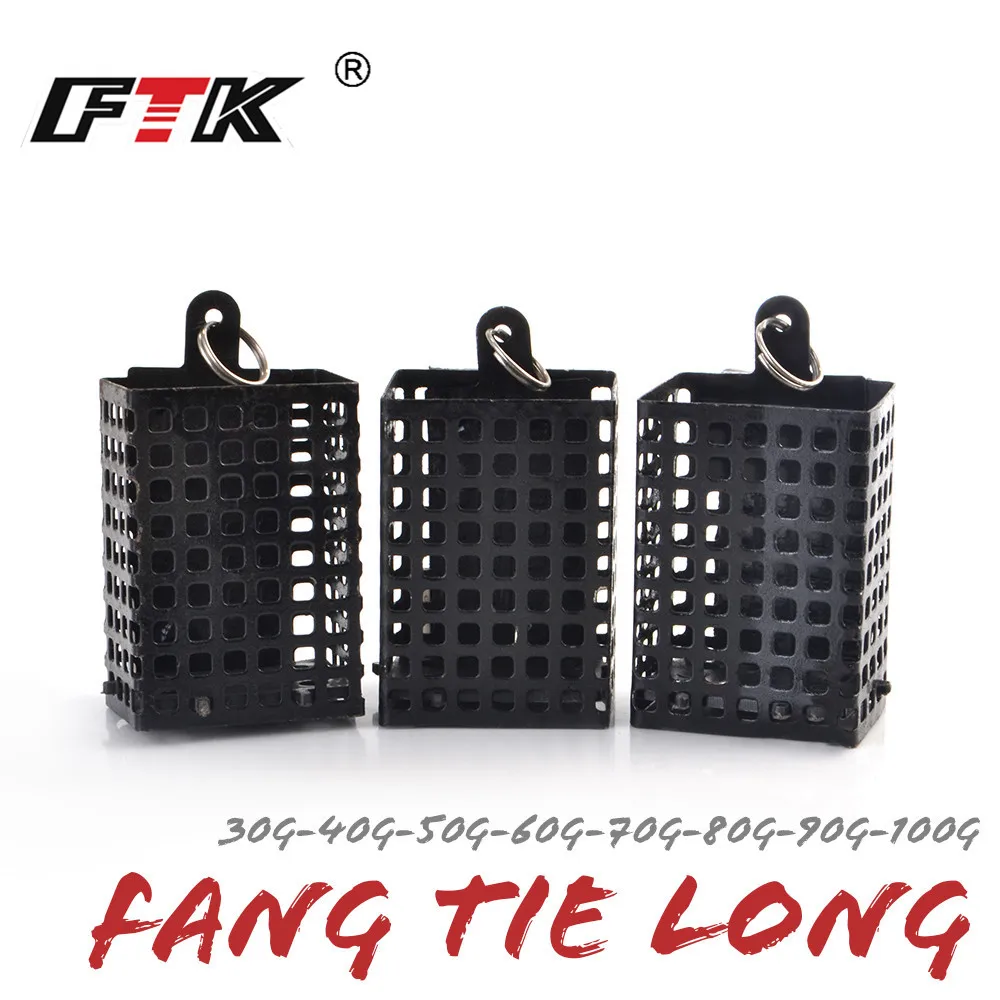 FTK 30-100g Feeder Square Metal Bait Cage Container Bait Basket Feeder Holder Wire Carp Fishing Sinker for Button Rigs