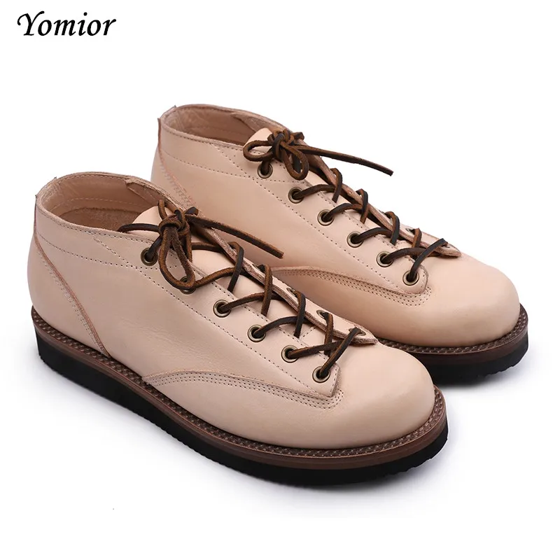 Yomior 2021 Handmade Vintage Casual Men Shoes Spring Goodyear Welted Tooling Wings Ankle Boots High Quality Motorcycle Boots