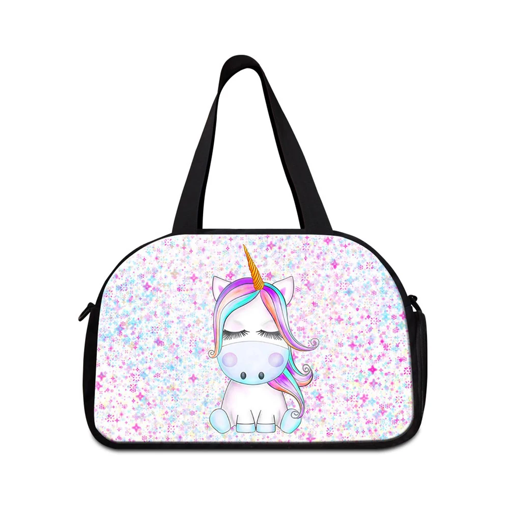 Unicorn Cartoon Sublimation Travel Duffle Bags For Women Hot Press Transfer Custom Logo Printing Girls Sport Outdoor Gym Bag