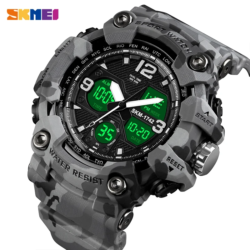 Vintage Military Mens Digital Watches SKMEI Shockproof 50M Waterproof Sport Wristwatch Fashion Chrono Clock Male Watch 1742