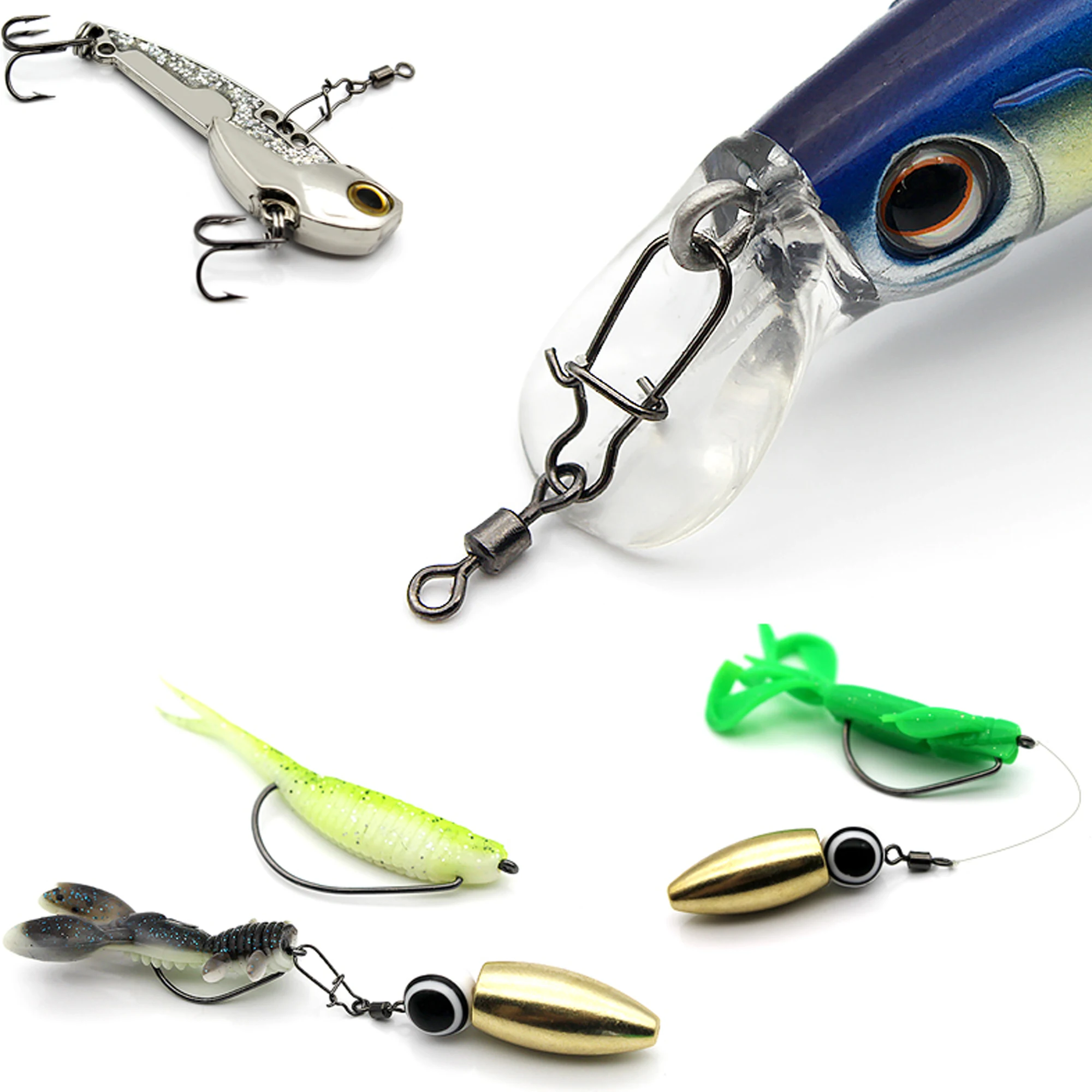 30/20pcs Saltwater Fishing Connector Rolling Swivel Interlock Pin Quick Snaps Clips For Fishing Lure Fishing Rigs Accessories
