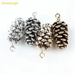 GraceAngie 5pcs Vintage Enamel Alloy Pine Cones Charms Necklace Antique Color Bracelet Pendants Diy Jewelry Findings Accessory