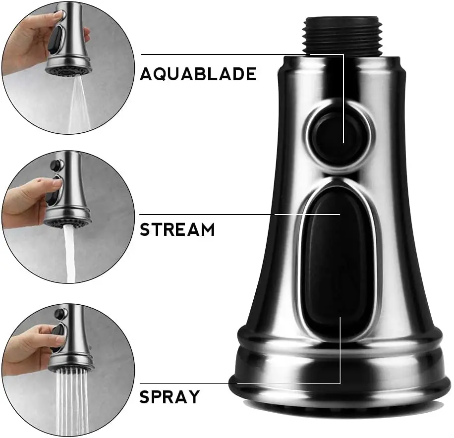 Pull Down Faucet Spray Head 3 Function Kitchen Sink Sprayer Replacement Head Kitchen Tap Sprayer Spout Chrome Finish