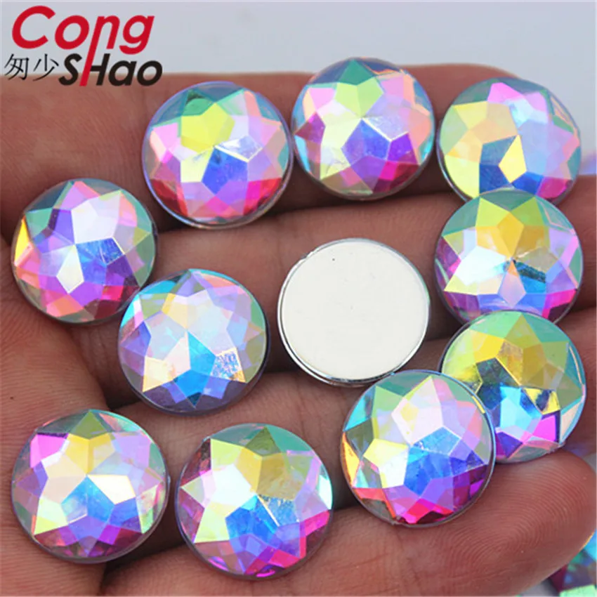 Cong Shao 50pcs 16mm Colorful Round Acrylic Rhinestone Trim Flatback Stones And Crystals DIY Wedding Dress Accessories ZZ672