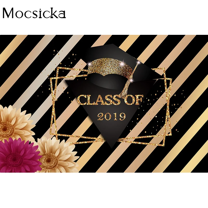 Mocsicka Выпускной фотофон для студента, кепка бакалавра, выпускной сезон, фон с цветами, белые и черные полосы