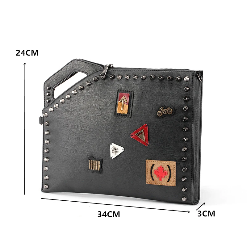 Rivet Appliques Men\'s Clutch Bag Luxury Design Clutches Bag Men Shoulder Bag PU Leather Handbag Crossbody Bag Clutch For Ipad