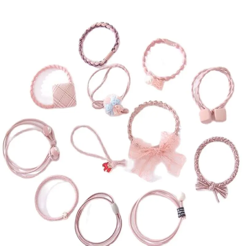 12 Pack Box Can Student High Elastic Hair Ring Ponytail Rubber Band Girl's Headdress