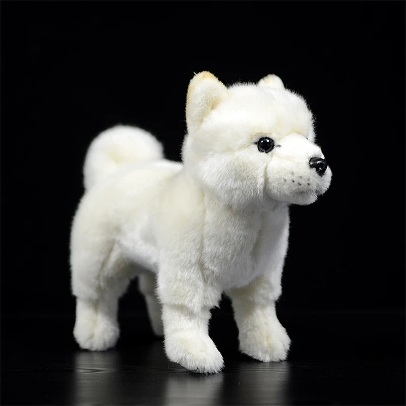 

White Shiba Inu Dog Real Life Plush Toy Standing Black Dog Pet Doll Soft Lifelike Stuffed Animal Cute Simulation Child Kids Gift