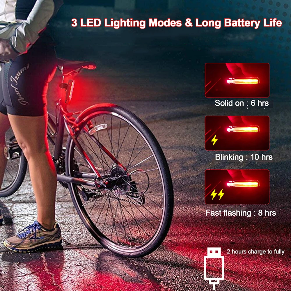 Waterproof 5 LED Bike Taillight USB Rear Bicycle Lamp 3 Modes Built-in Battery Safety Warning MTB Night Riding Lamp