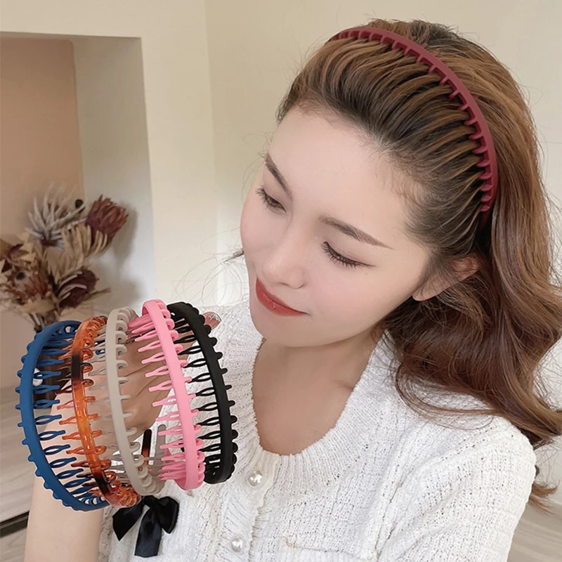 Plastic Hairband Water Ripple Non-slip Bezel Women Girls Headband Sport Hair Hoop Band Ornaments Hair Accessories Bow Headwear