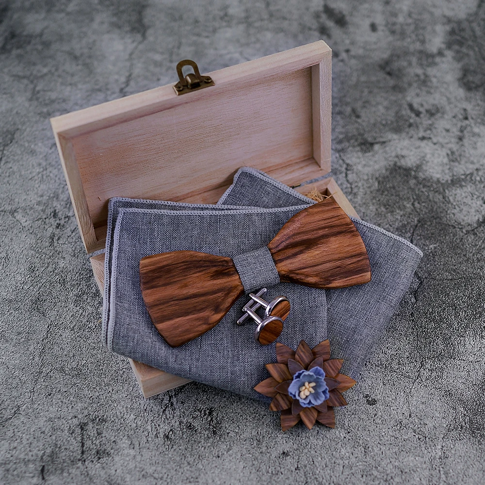 Houten Strikje Mannen Bowtie Nieuwste Vlinder Knoop Heren Accessoires Hout Das Formele Commerciële Pak Bruiloft Set