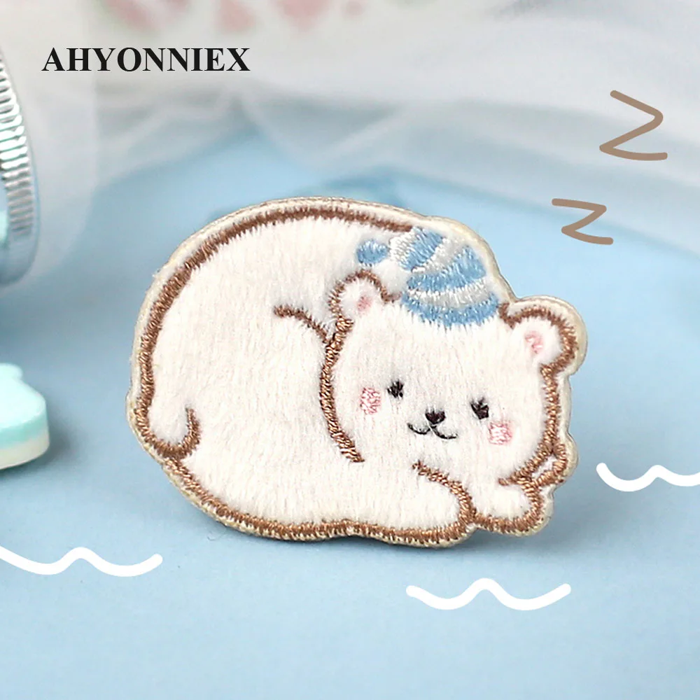 AHYONNIEX Cute Fat Bear Raccoon Embroidery Repair Patches Bag Jacket Jeans Strip Iron On Patches for Clothes Super Glue Sticker