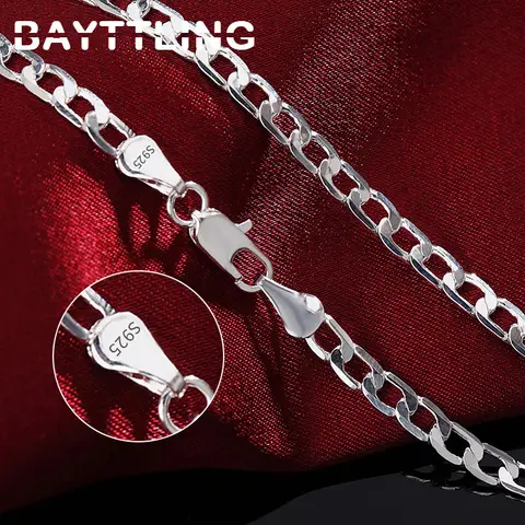 BAYTTLING 925 스털링 실버 16/18/20/22/24/26/28/30 인치 4MM 여성을위한 전체 측면 체인 목걸이 남성 웨딩 쥬얼리 선물
