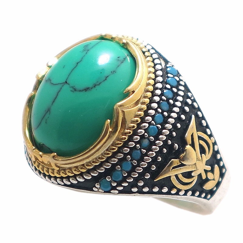 

Cool 925 Silver Vintage Green Stone Newest Ring