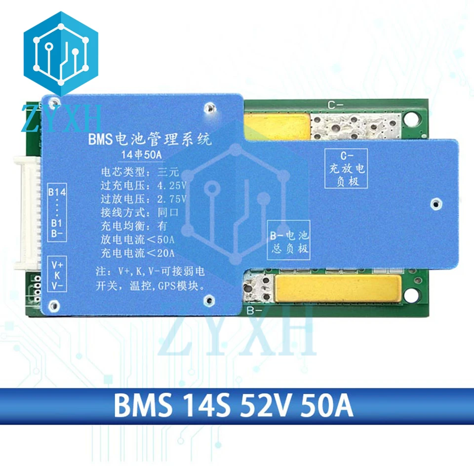 BMS 14S 80A 60A 50A 48V 52V bateria litowa 18650 Balancer kontrola temperatury płyty ładowania zabezpieczenie przed zwarciem dla e-bike