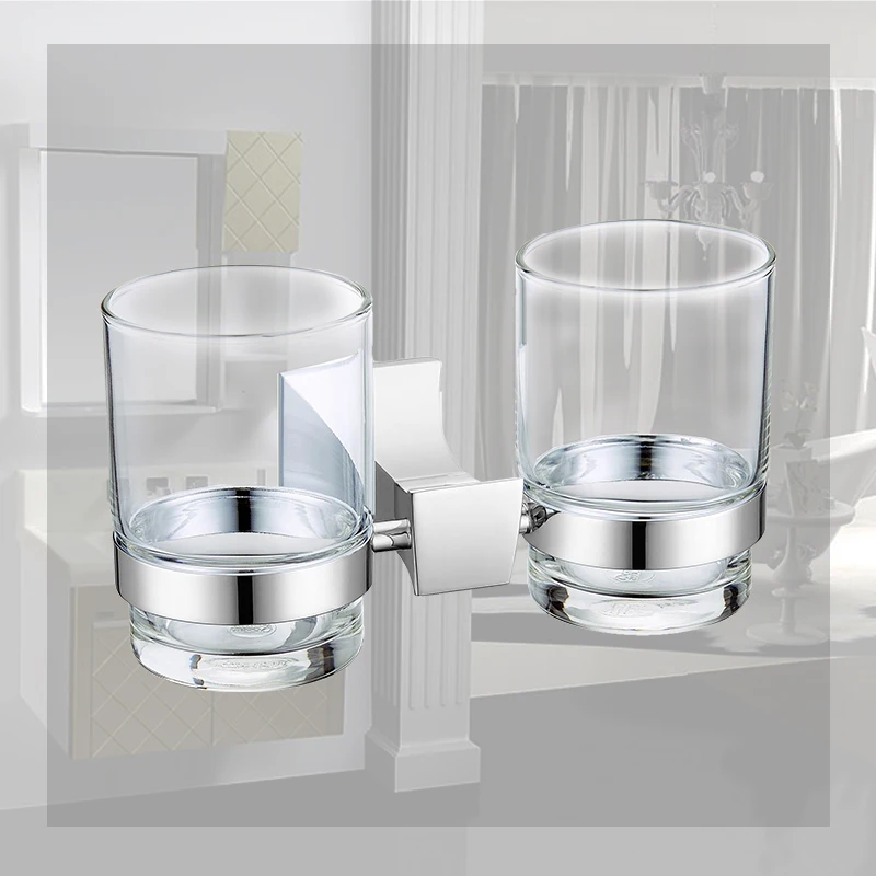 Luxury Gold Double Tumbler Holder Cup & Tumbler Holders Black Chrome Toothbrush Holder Screw Wall Mounted Bathroom Accessories