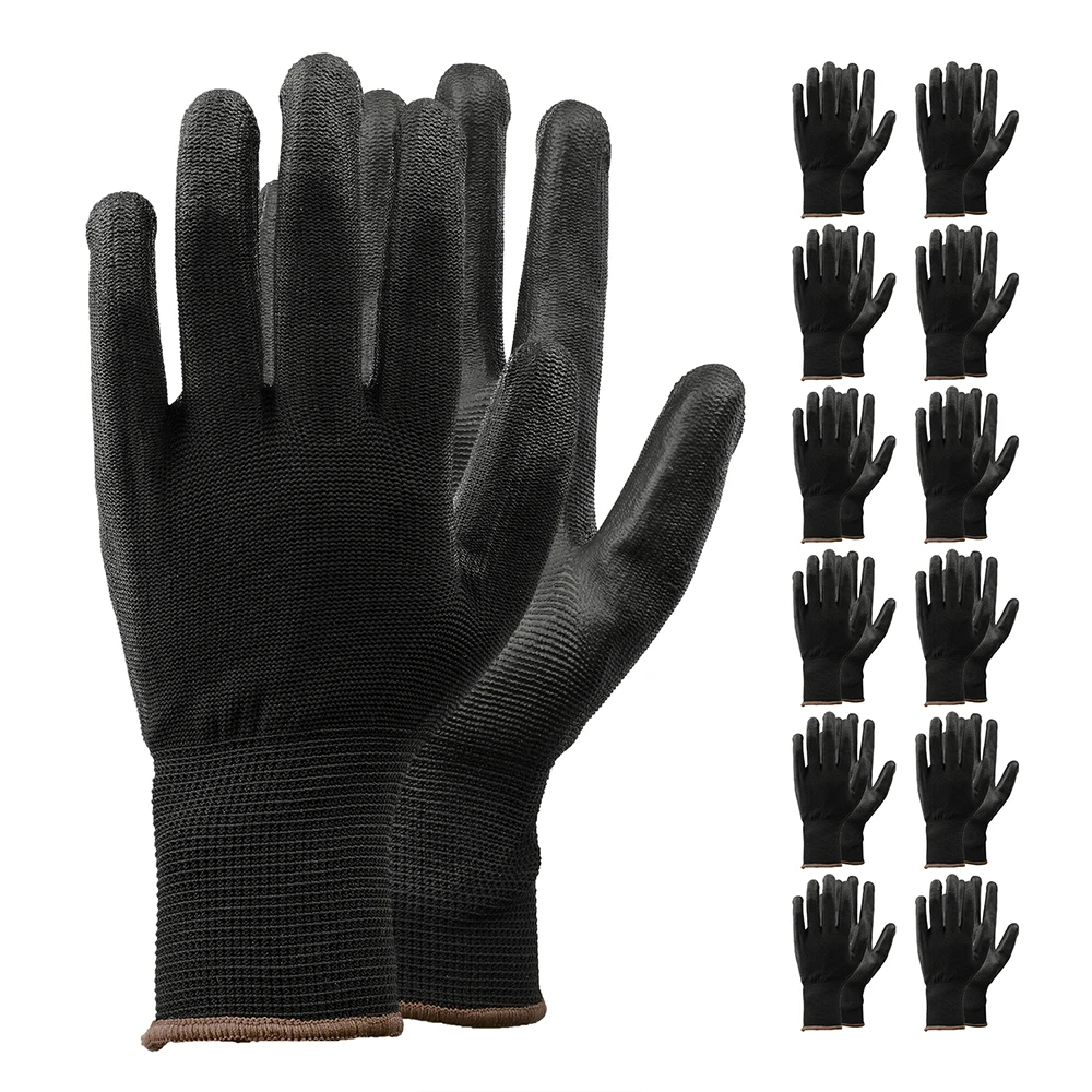 12pairs Free Polyurethane Gloves Safety Work Gloves Repair Gloves Palm Coated Gloves Carpenter Repairman Supplies Work Gloves