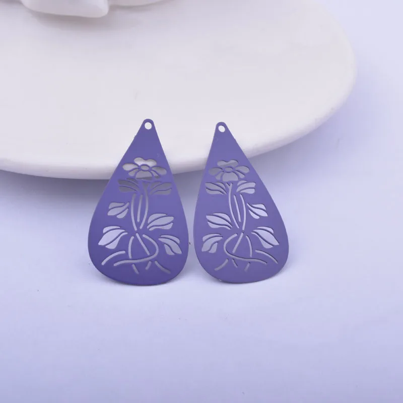 50 Stück AB6671 20*35mm lackierter Messing-Wassertropfen-Blumenanhänger DIY Schmuck Ohrring-Zubehör – Detail 11