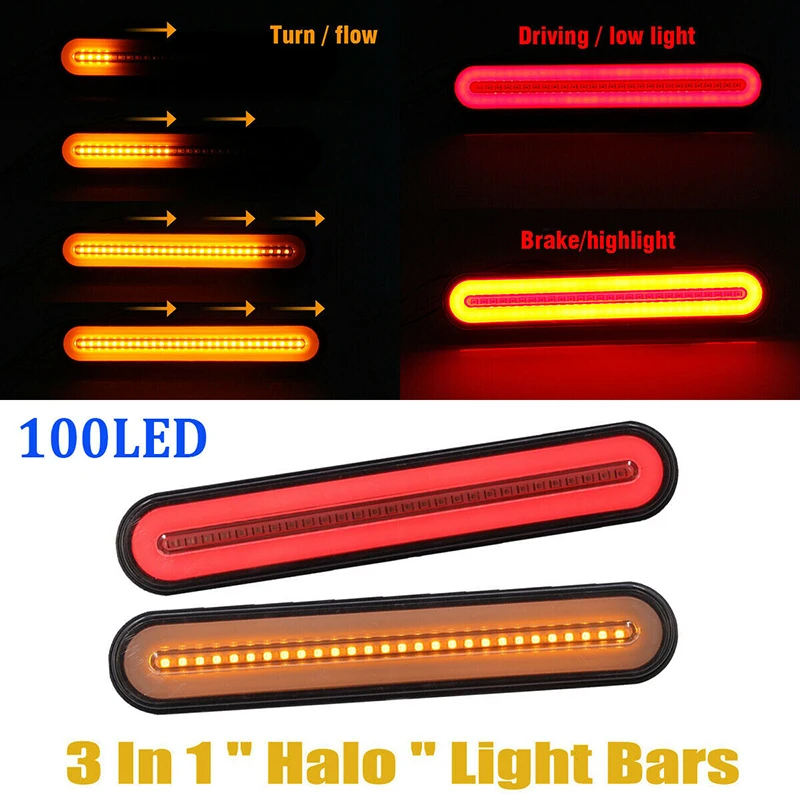 2Pcs Super bright Trailer Stop Tail Lights 12-24V Neon Lamp LED RV Trailer Stop Flowing Turn Signal Brake Rear Tail Light