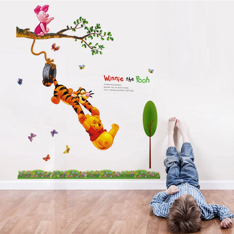 Hot cartoon Winnie Pooh friends tree wall stickers for kids room boy home decor wall decals nursery decoration wall poster gift