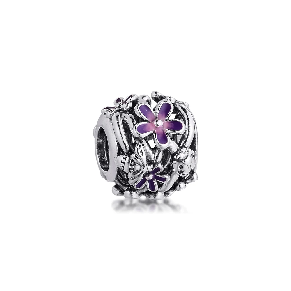 

Garden Openwork Purple Daisy Charm Valentine Day 925 Sterling Silver Charms 2021 Bracelets Sparkling Beads for Jewelry Making