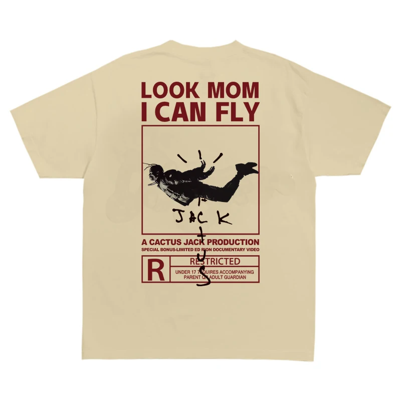 New Arrival  Summer T-Shirt LOOK MOM I CAN FLY Funny Print T Shirt Men Women Cactus Jack Swag Hip Hop Streetwear Top