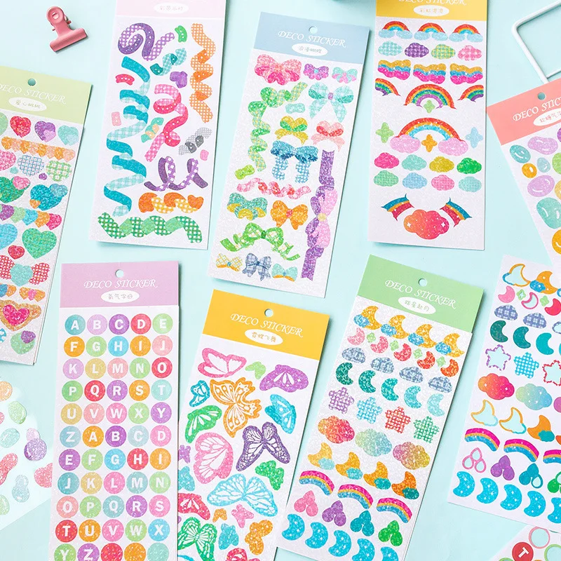 Color Ribbon butterfly Stickers Shiny Laser Mobile Phone Stationery Idol Card DIY Material Decorative Sticker Personalized