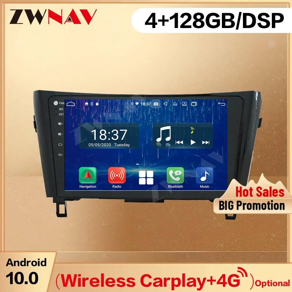 128G Carplay 2 Din For Nissan QashQai  X-Trail  2014 Android 10.0 Screen Player Audio Radio GPS Navigation Head Unit Auto Stereo