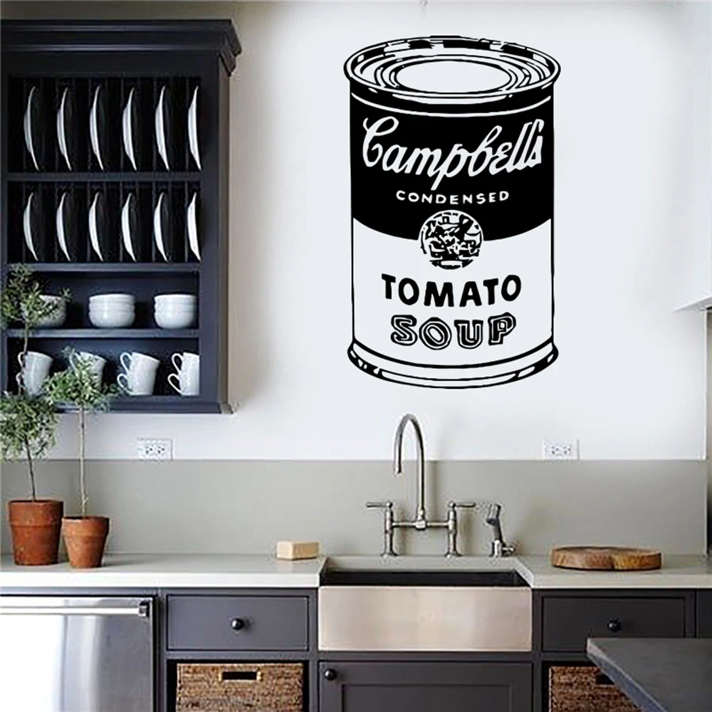 Large Graffiti Soup Cans Tin Wall Sticker Kitchen Resturant Relief Printing Jar Wall Decal Dining Room Home Decor