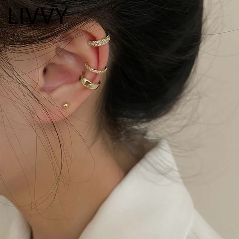 LIVVYPunk Gold Color Zircon Ear Cuff Ear Clip for Women No Pierced C Shape Geometric Small Earcuff Clips  Birthday Jewelry Gifts