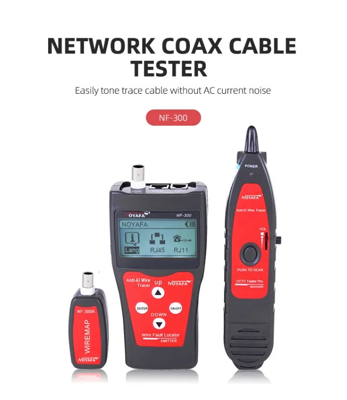 

Noyafa NF-308 Network monitoring cable tester LCD Wire Fault Locator LAN Measure Network Coacial BNC USB RJ45 RJ11 red color