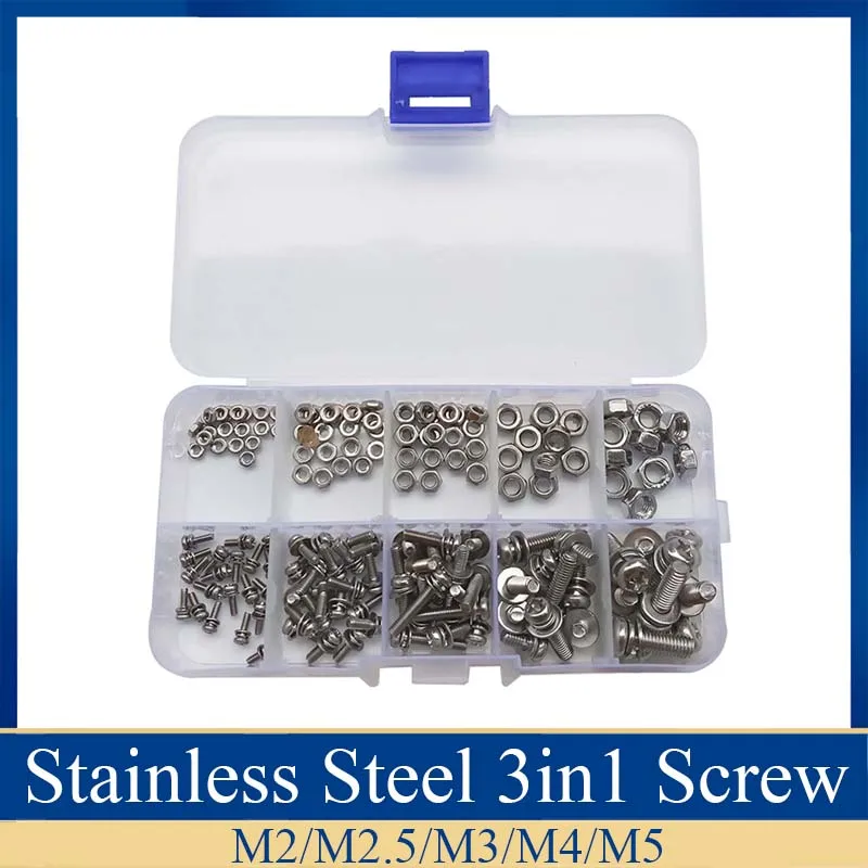 

160Pcs/Set Stainless Steel SS304 Screws Round Head Screws Nuts Bolts Assortment Kit M2 M2.5 M3 M4 M5