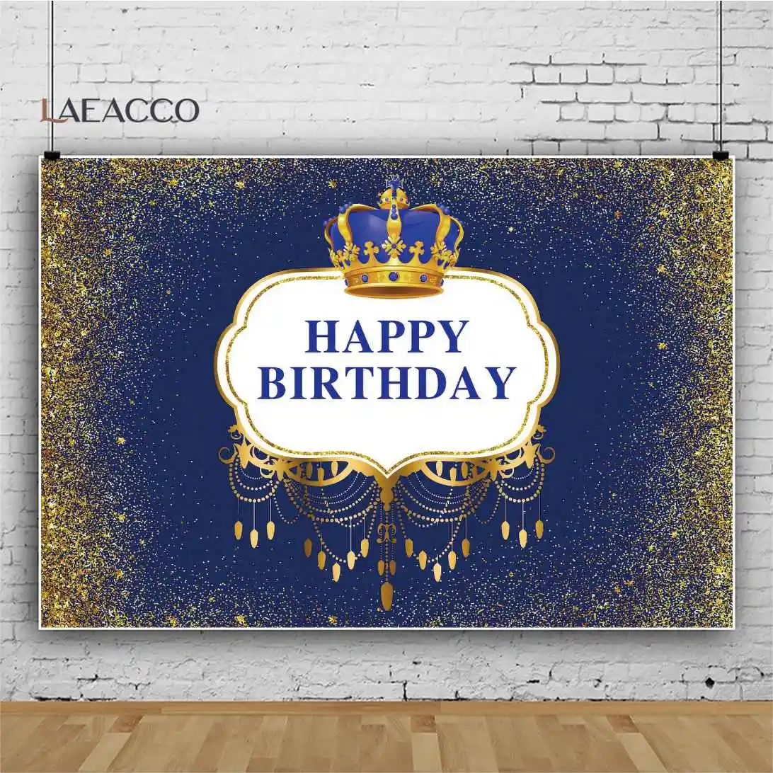 มงกุฎน้ำเงินพื้นหลัง Photophone Boy Baby Shower Birthday Party Gold Polka Dot การถ่ายภาพฉากหลังสำหรับ Photo Studio