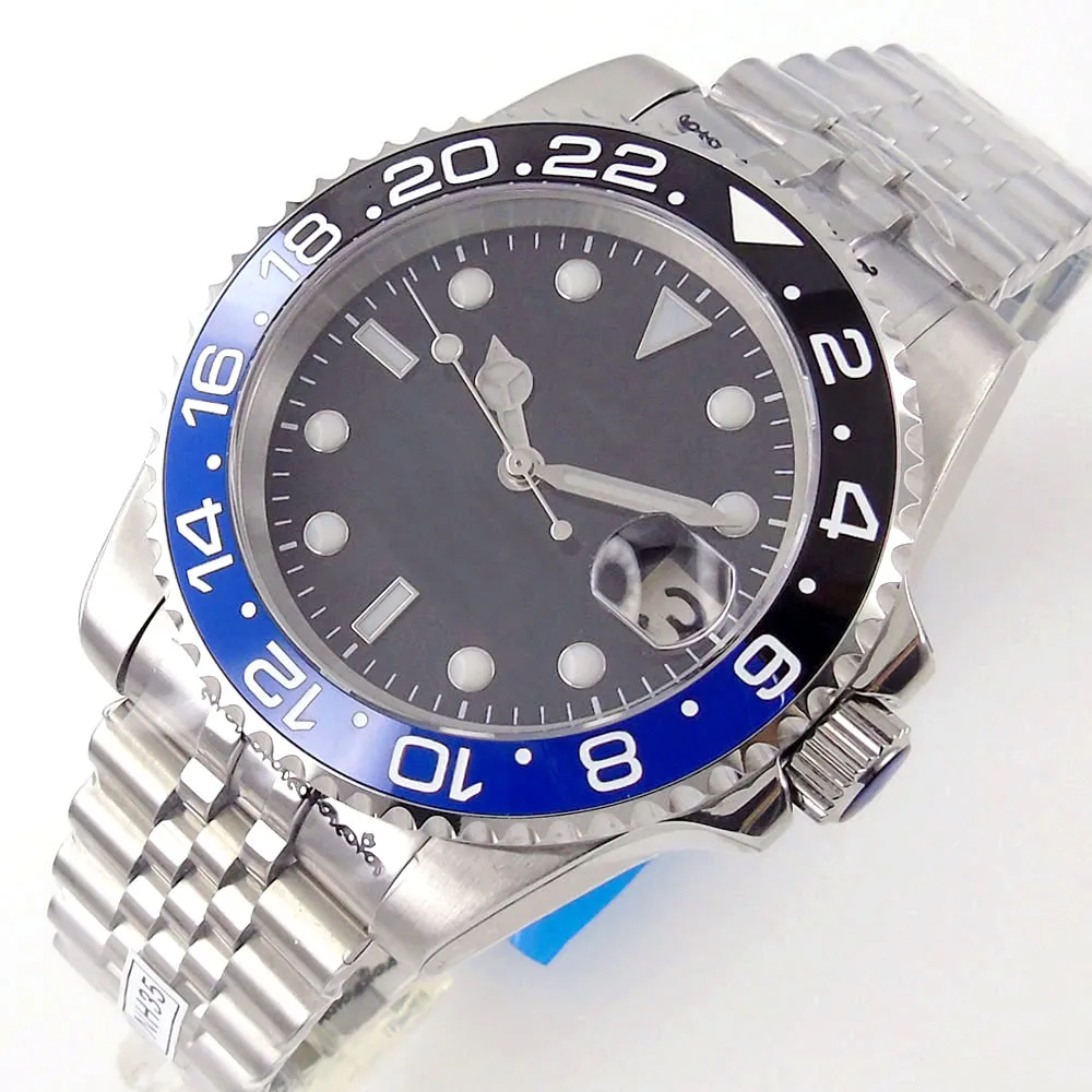 BLIGER-Relógio Automático Masculino com Vidro Sapphire, Pulseira em Aço Escovado, Inserção Luminosa, Preto Azul e Verde, NH35A PT5000 MIYOTA, 40mm