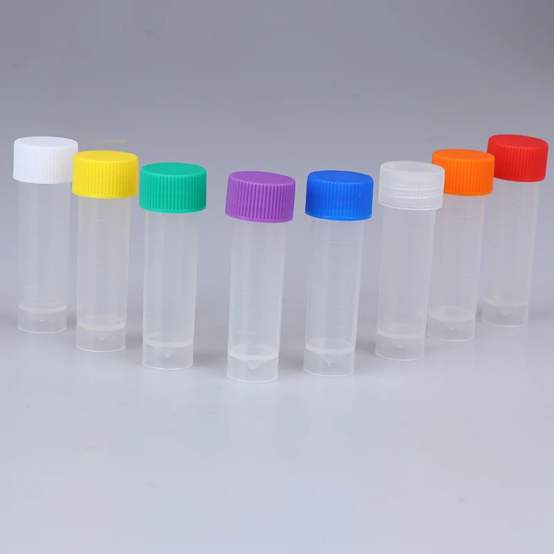 Freezing Tube Cold Storage Tube with Screw Cap 8 color can be choose Hot 10Pcs 5ml Plastic Graduated Cryovial Plastic Test Tube