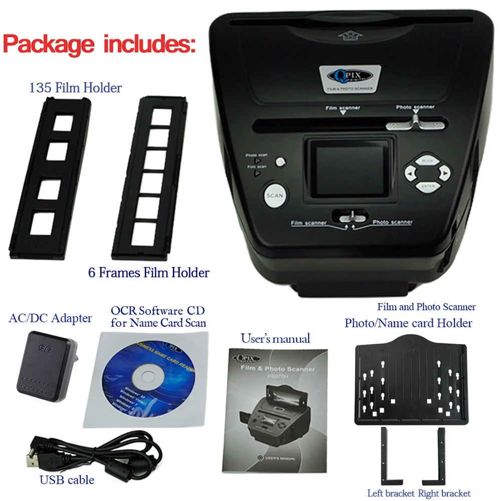 Digital Film Photo Scanner, 16 Mega Pixels, 4 em 1, Converter 35mm, 135 Deslize, Cartão de Nome Negativo, 2.4 \