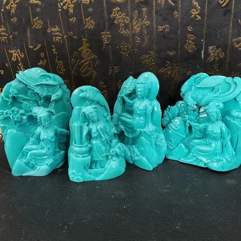 

Four Beauties of Ancient China Hand-Carved Stone , Turquoise Beauty Diao Chan, Wang Zhaojun, Yang Guifei, Xi Shi Decoration