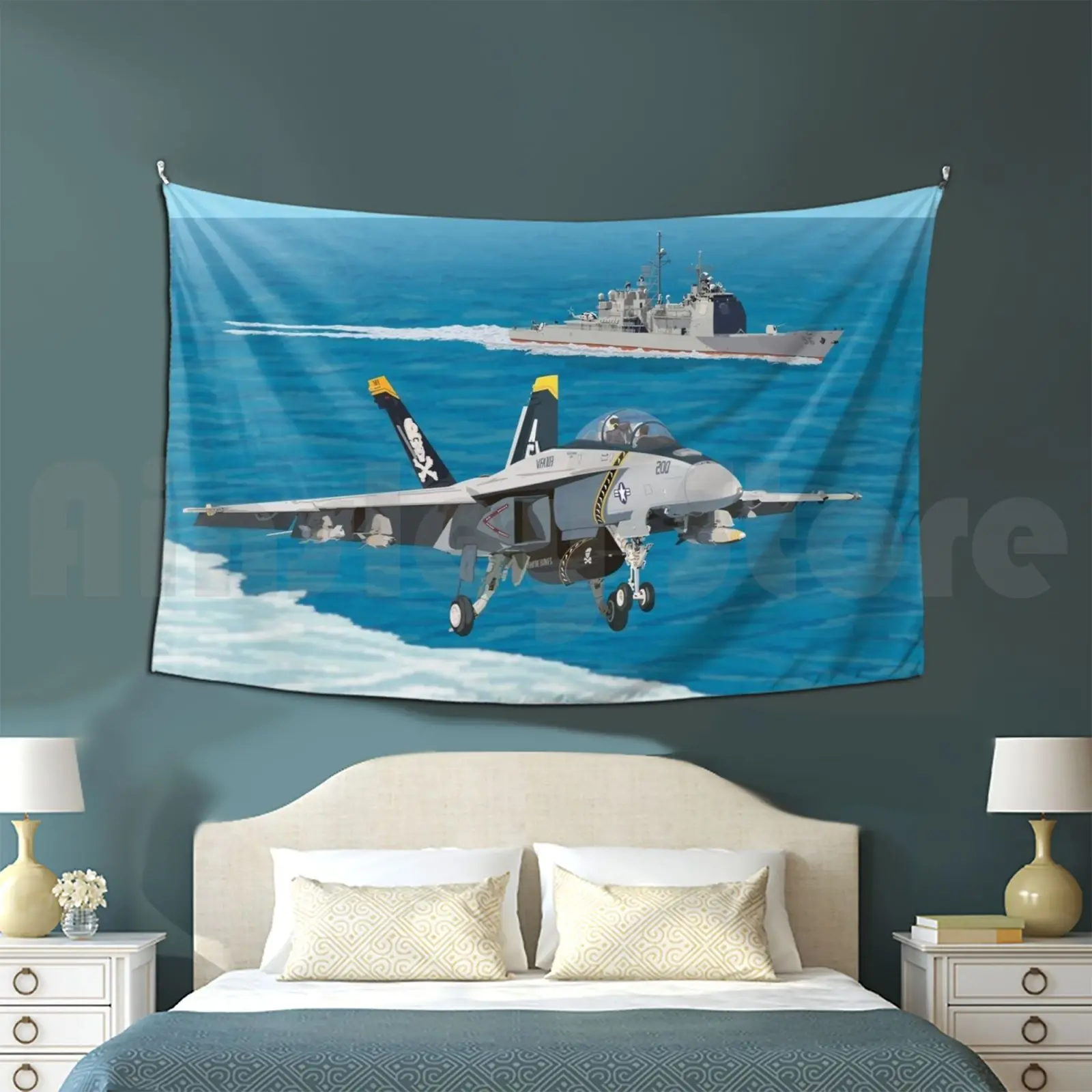 Carrier Landing Tapestry Living Room Bedroom Aviation Hornet Super Hornet Fighter Fighter Jet Navy Naval Aviation