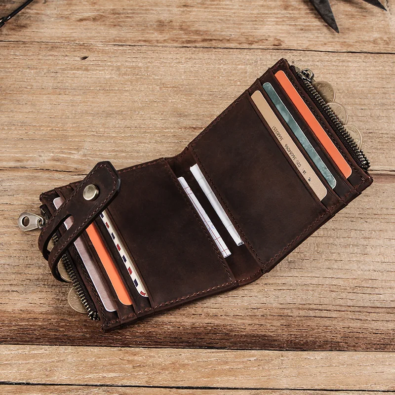 

Retro Business Leather Crazy Horse Leather Retro Card Holder Multi-slot Zipper Coin Bag ID Card Holder