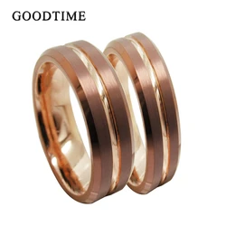 Luxury Tungsten Carbide Couple Rings Engagement Wedding Band  Rose Gold Color Ring Jewelry Accessories For Men Woman