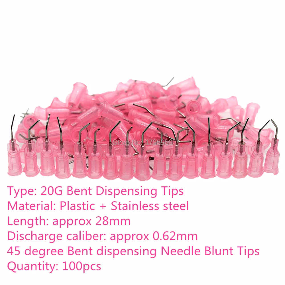 Piegato Erogazione Consigli 14G 15G 16G 18G 20G 22G Conico Blunt Punte Aghi 45 gradi Bent Adesivo Erogazione Ago Ago 100pcs Set
