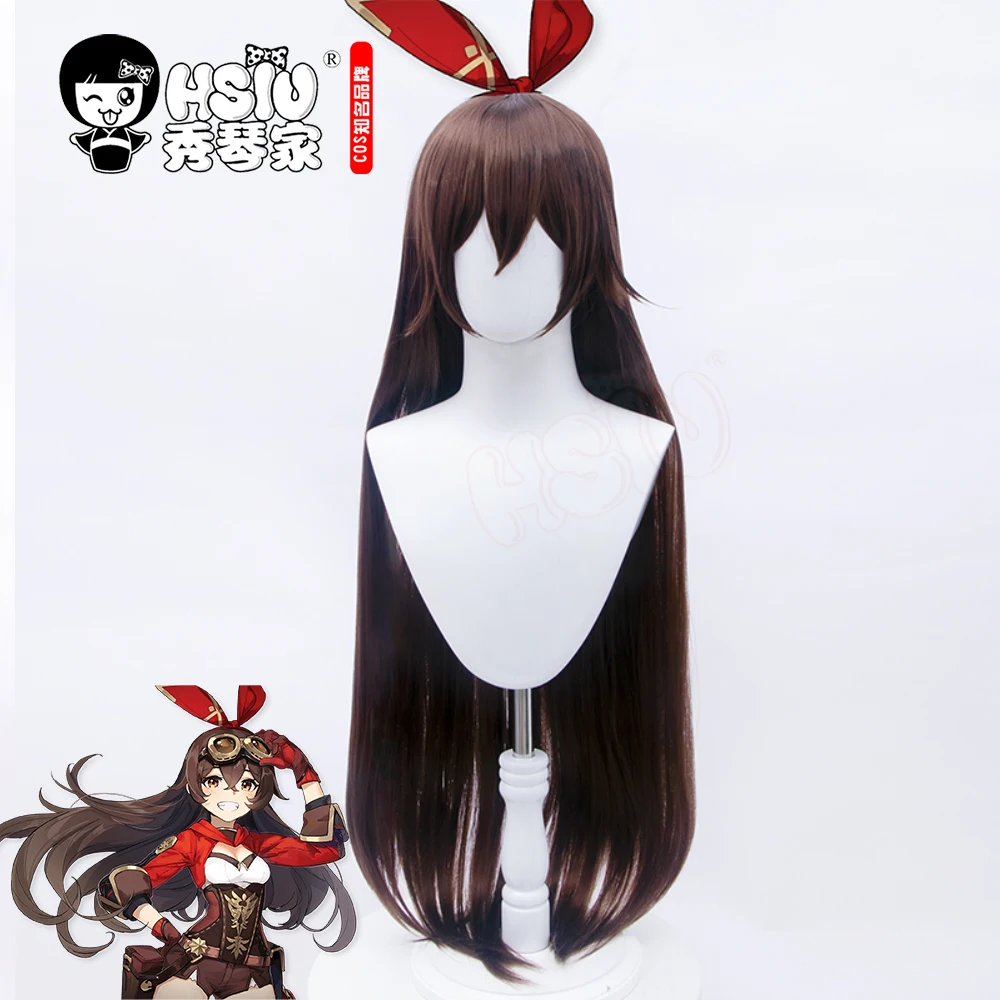 HSIU game Genshin Impact cosplay Amber wig dark brown long hair + Free gift brand wig cap