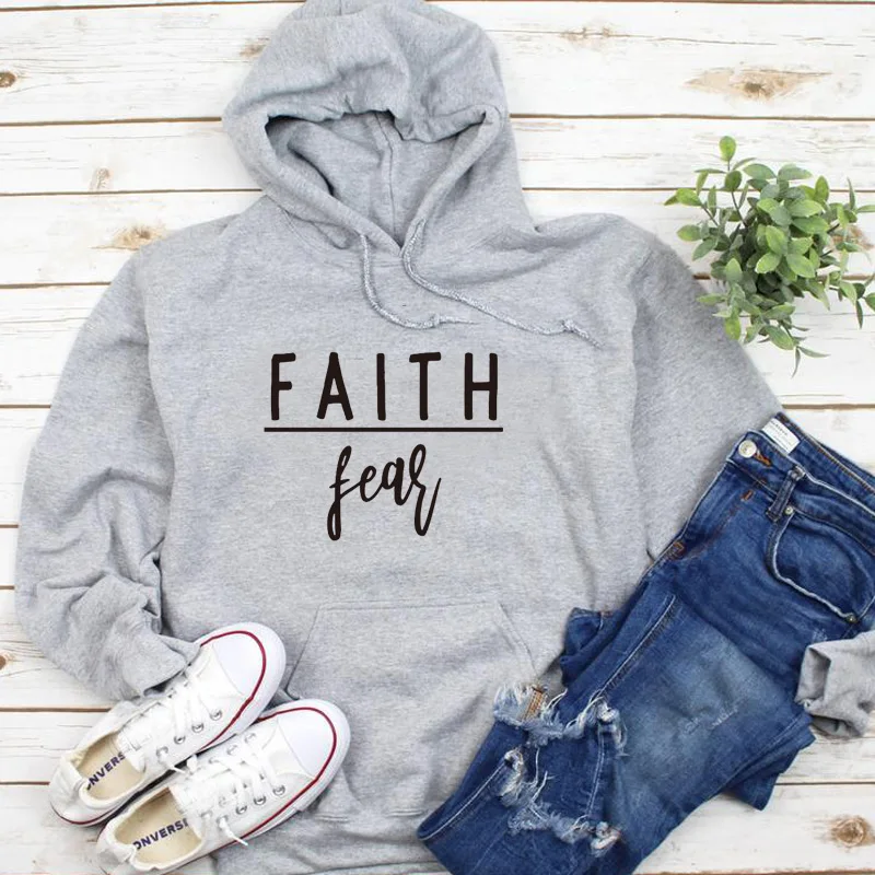 Hoodies Streetwear Girls Soft Clothes Faith Fear Letter Print   Jesus Women Pullover Harajuku Christian