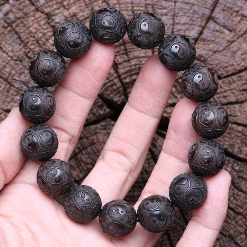 

Symbol of Yin-Yang Philosophy, Gossip Symbol, Men's and Women's Bracelet, Symbolic Divination 15mm Black Wooden Bead Bracelet