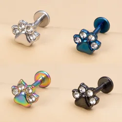 1PC Clear CZ Paw Labret Lip Stud Monroe Medusa Piercing Women 16G Stainless Steel Toe Helix Earrings Cartilage Tragus Piercing